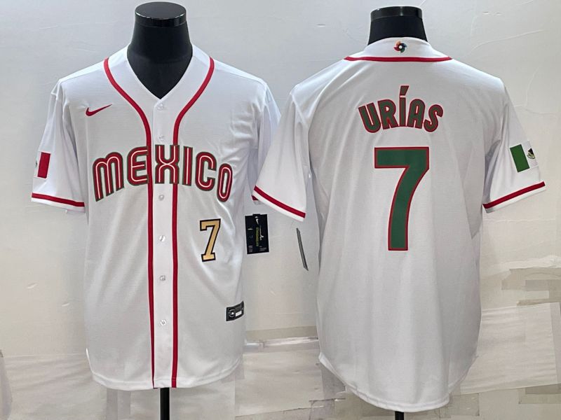 Men 2023 World Cub Mexico 7 Urias White Nike MLB Jersey13